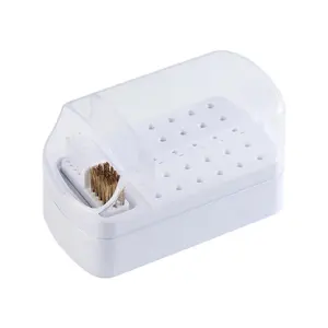 2 in1 Nail Drill Bit Holder and Nail Drill Bits Cleaner Brush Case, 24 Holes Pink Nail Drill Bit Holder Stand Display Organizer Dust Proof Storage Container Box Case Nail Tech Supplies Organizing Transparent