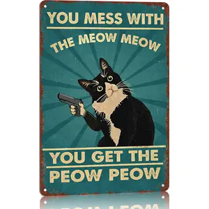 Vintage Cat Wall Art Metal Sign 8x12 Inch Farmhouse Style Funny Quote For Home Bathroom Kitchen Bar Coffee Shop Durable Weatherproof Aluminum Plaque