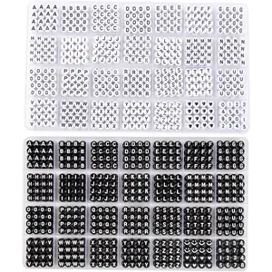 1900+ PCS Letter Beads, 2 Box Set Alphabet Beads for Bracelets, Round Number & Heart Beads, 5m Elastic String  Making Kit, Ideal  for Friendship Bracelets (Black and White)