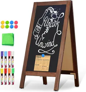 A Frame Chalkboard Sign 40'' x 20'' Double-Sided  Sildwalk Sandwich Board Rustic Pine  Frame Menu Board for Outdoor, Cafe, Wedding, Business with 8 Markers, Brown