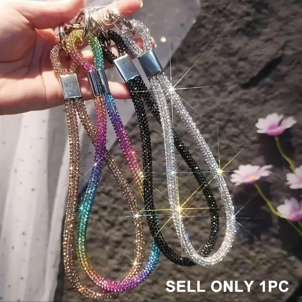 Rhinestone-Decorated Phone Lanyard, Durable Short Phone Charm Chain for Women, Fashion Cell Phone Accessory for Daily Use, Phone Strap, Cellphone Lanyard