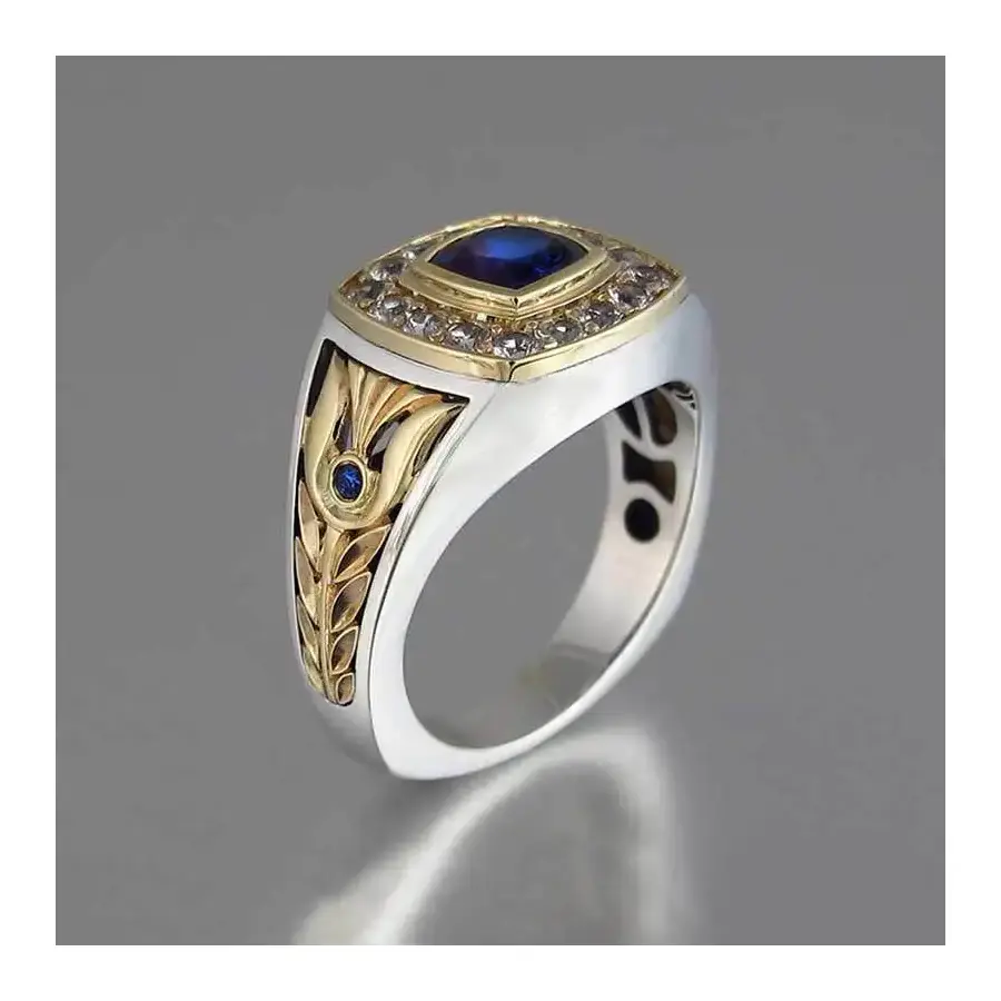 Luxury 925 Ring for Men Natural 2 Carat Sapphire with Diamond Jewelry Anillos De Bizuteria Anillos Gemstone Rings Box