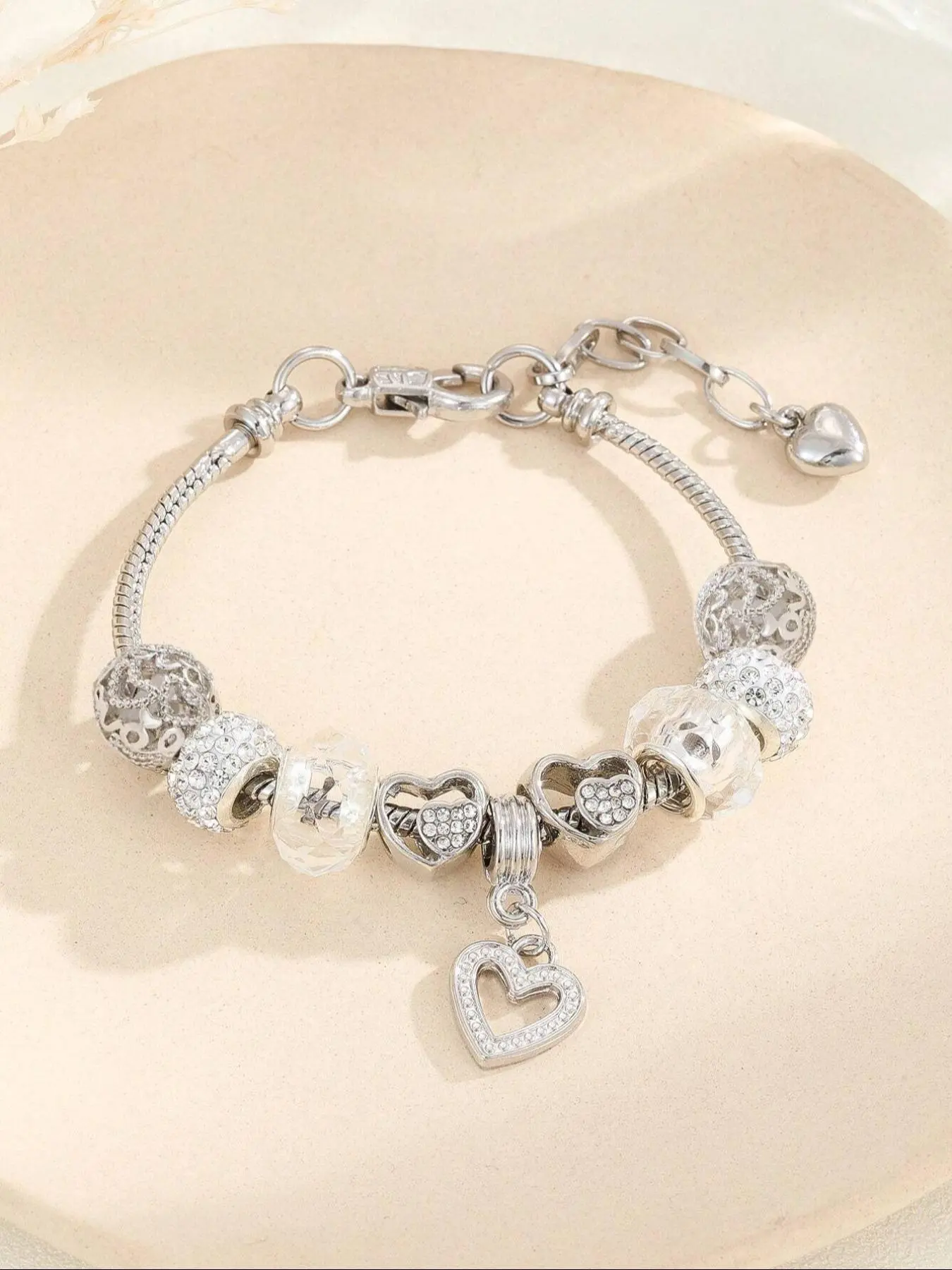 2024 Summer Fashion Rhinestone Decorated Heart Charm Bracelet, Fashion Jewelry for Party, Daily Clothing Decor, Trendy All-match & Exquisite Jewelry for Birthday Gift, Heart Shaped Bracelet, Fashionable Jewelry