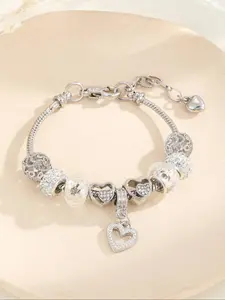2024 Summer Fashion Rhinestone Decorated Heart Charm Bracelet, Fashion Jewelry for Party, Daily Clothing Decor, Trendy All-match & Exquisite Jewelry for Birthday Gift, Heart Shaped Bracelet