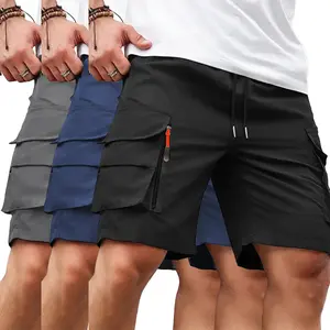 Men's Three-Pack Workwear Shorts with Multiple Pockets - Available in Various Colors, Practical Side Pockets, Orange Zipper Details, Adjustable Drawstring, Perfect for Summer Casual and Outdoor Style