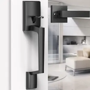 Brightify Front Door Handle, Modern Exterior Door Handle with Passage Lever, Front Entry Door Handle No Lock, Reversible for Left & Right Hand Door, Lower Half Grip