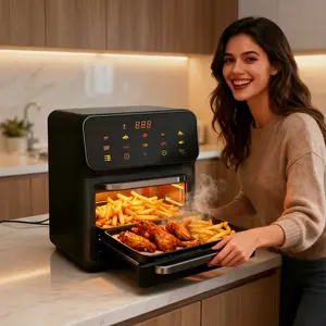 Multifunction 10 in 1 Square Air Fryer Oven with Rotisserie, 10L Capacity 1800W, 17 Presets Air Fry, Dehydrator, Roast, Bake, Family Size Large Air Fryer with Auto Shutoff and View Window, Black  Smart