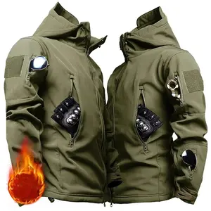 Men's Tactical Outdoor Jackets with Zipper Pockets Hooded Windbreaker for Work and Daily Activity, Waterproof Breathable Warm Loose Coats for Autumn & Winter, Windproof Workout Tops Softshell Sportswear