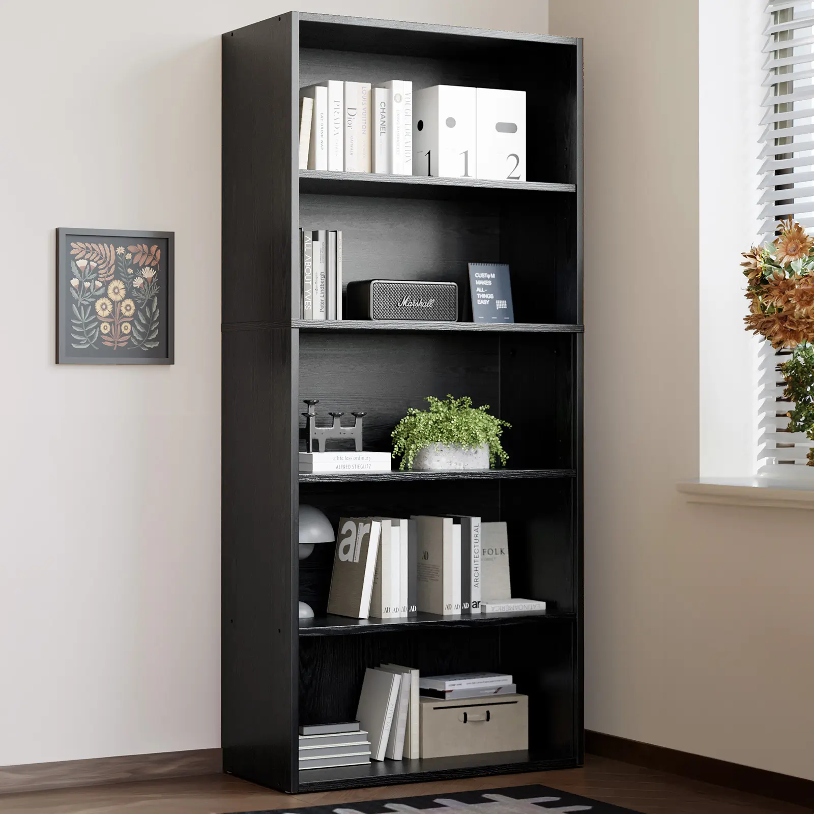 Industrial Bookcase, Tall Floor Standing Open Bookshelf for Home Office, Living Room, Bedroom Storage