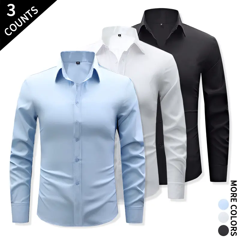 Men's 3-Pack Standard Slim Fit Long-Sleeve Button-Down Dress Shirts, Wrinkle-Free, Stretch Fabric, for Business Office & Daily Commute