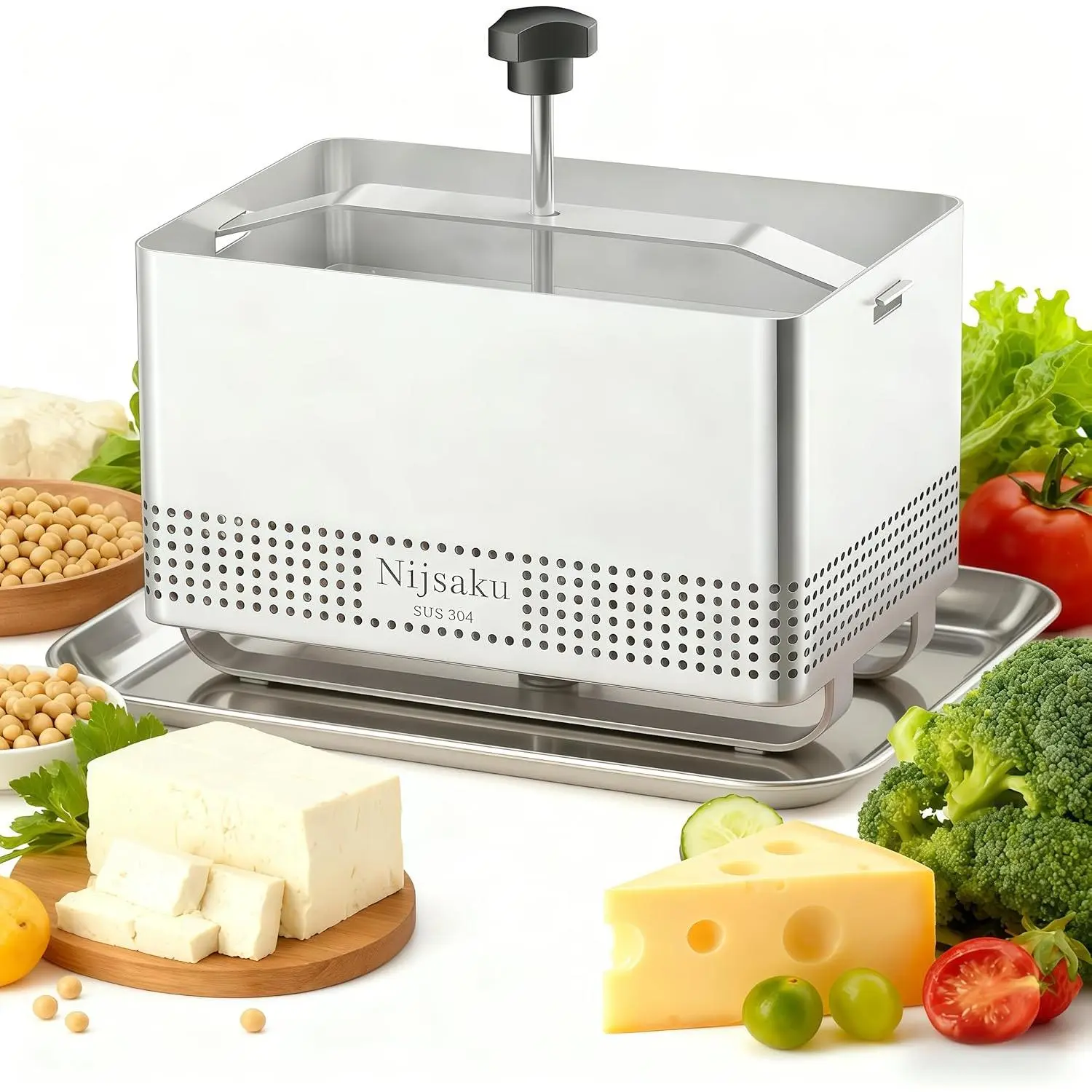 Tofu Press Stainless Steel Tofu Press & Paneer Maker - Cheese Press for Homemade Tofu, Paneer, Vegan Cheese - Heavy Duty Easy-to-Use Kitchen Tool with Adjustable Pressure BPA Free (Dishwasher Safe)