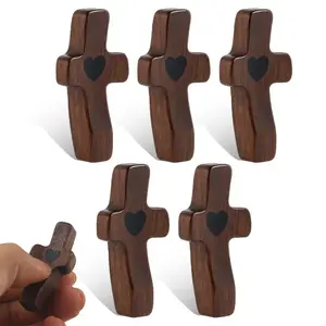 Mini Olive Wood Cross Set of 5, Handheld Wooden Cross, Handmade Christian Symbol, Ideal Spiritual Gift for Believers, Perfect for Prayer, Worship, Meditation, Religious Decorations