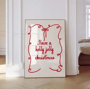 Trendy Christmas Print Winter Poster Minimalist Red Quote Have A Holly Jolly Christmas Wall Art Cute Coquette Decor