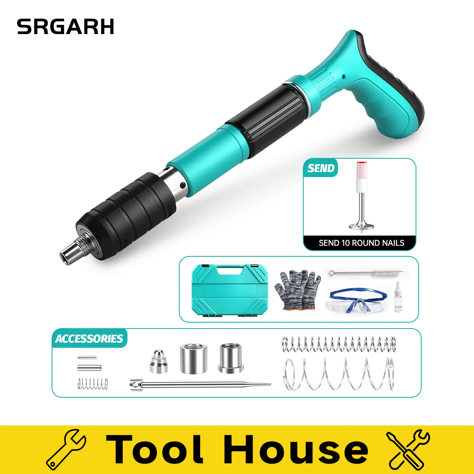 SRGARH Manual Mini Steel Nail Gun 5 Gears Power Adjustable Woodworking and decoration integrated air nailer with 10 Nails