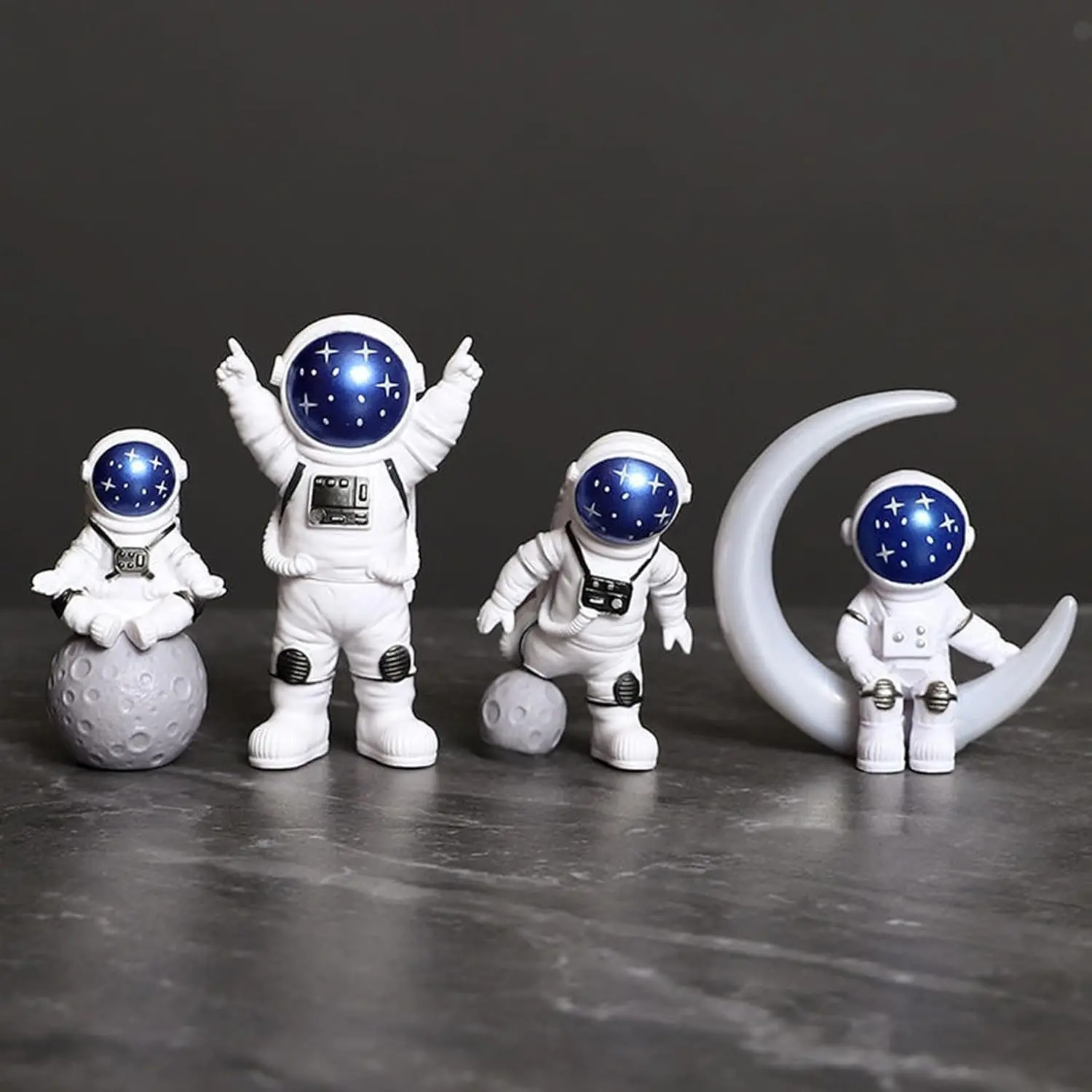 4Pcs Eco-Friendly Durable Resin Hand-Painted Blue White Astronaut Statues Set - Shelf Collectibles, Boys Room Accessories, Room Accessories, Home Decor Items for Home Improvement Decorative Gift, Space Theme