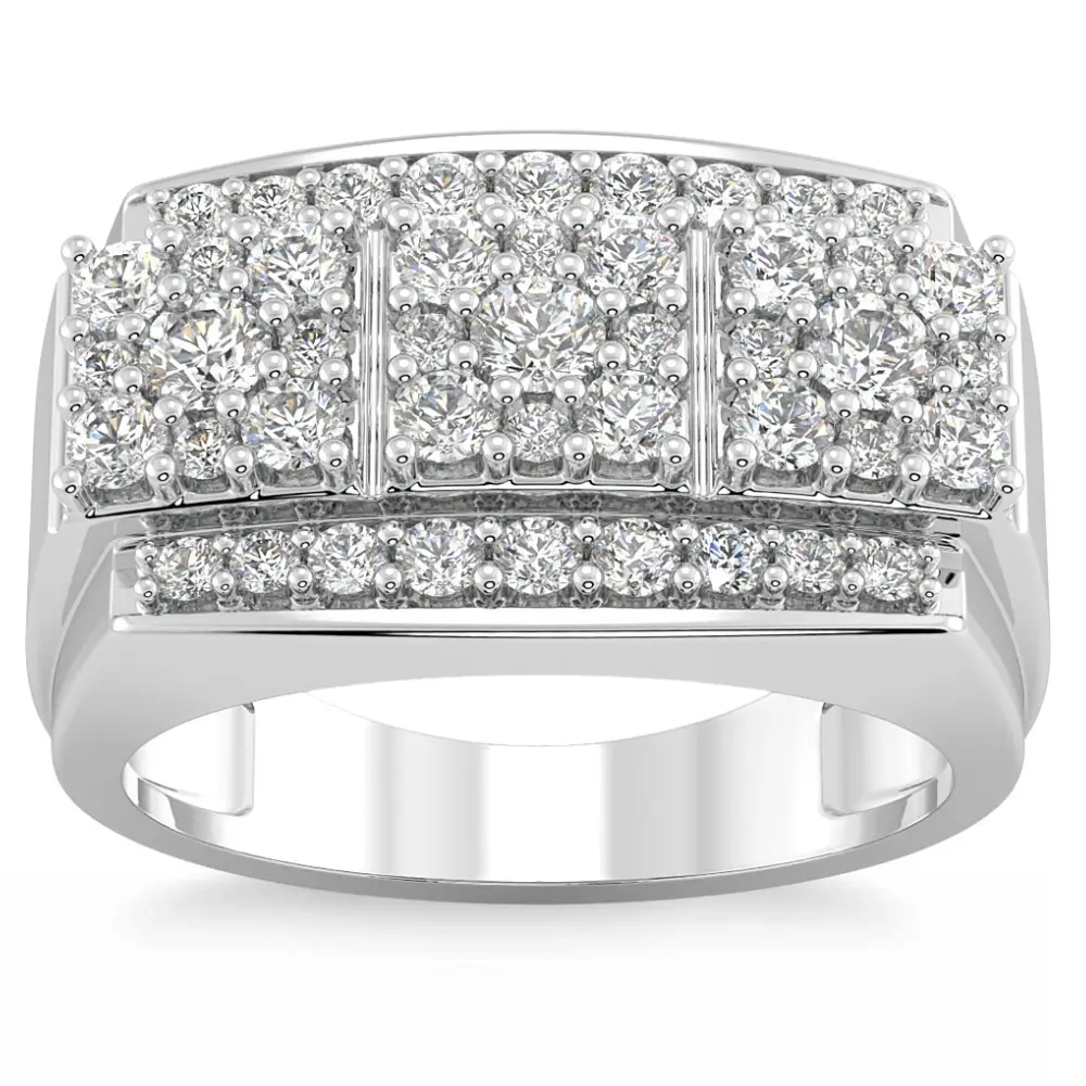 2Ct Men's Diamond Multi-Cluster Anniversary Ring 10k White or Yellow Gold