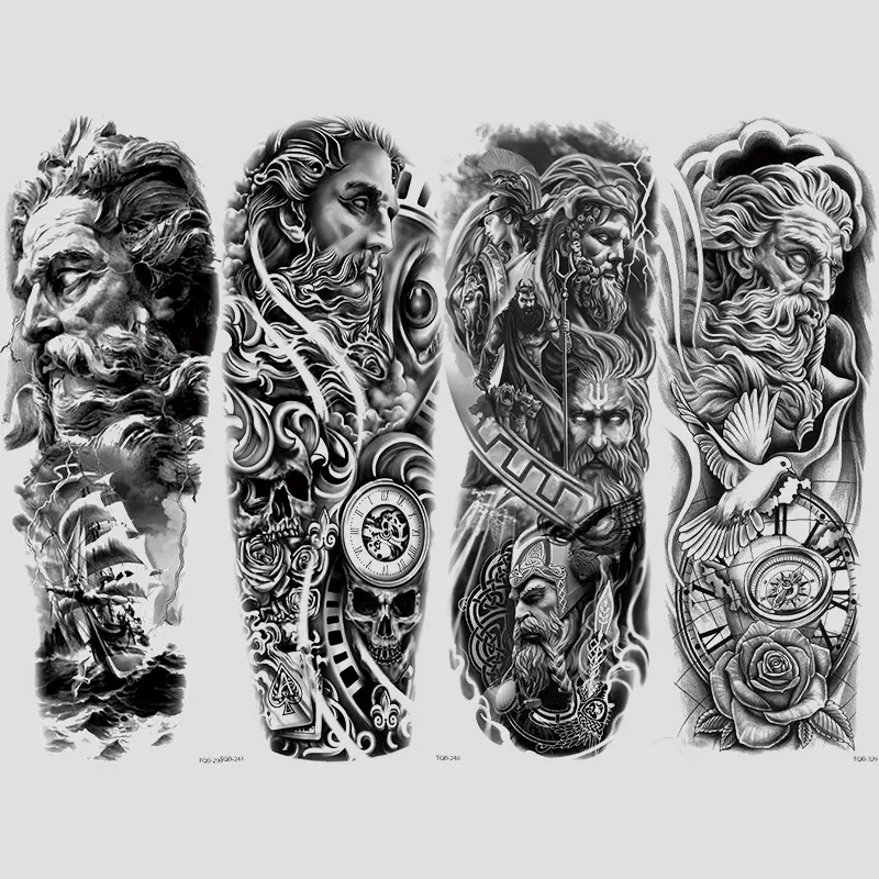 4-Piece Greek Mythology & Pirate Ship Temporary Tattoos, Aesthetic Tattoo Merch, Waterproof Realistic Full Arm Sleeves, Long-Lasting Body Art Stickers for Men & Women