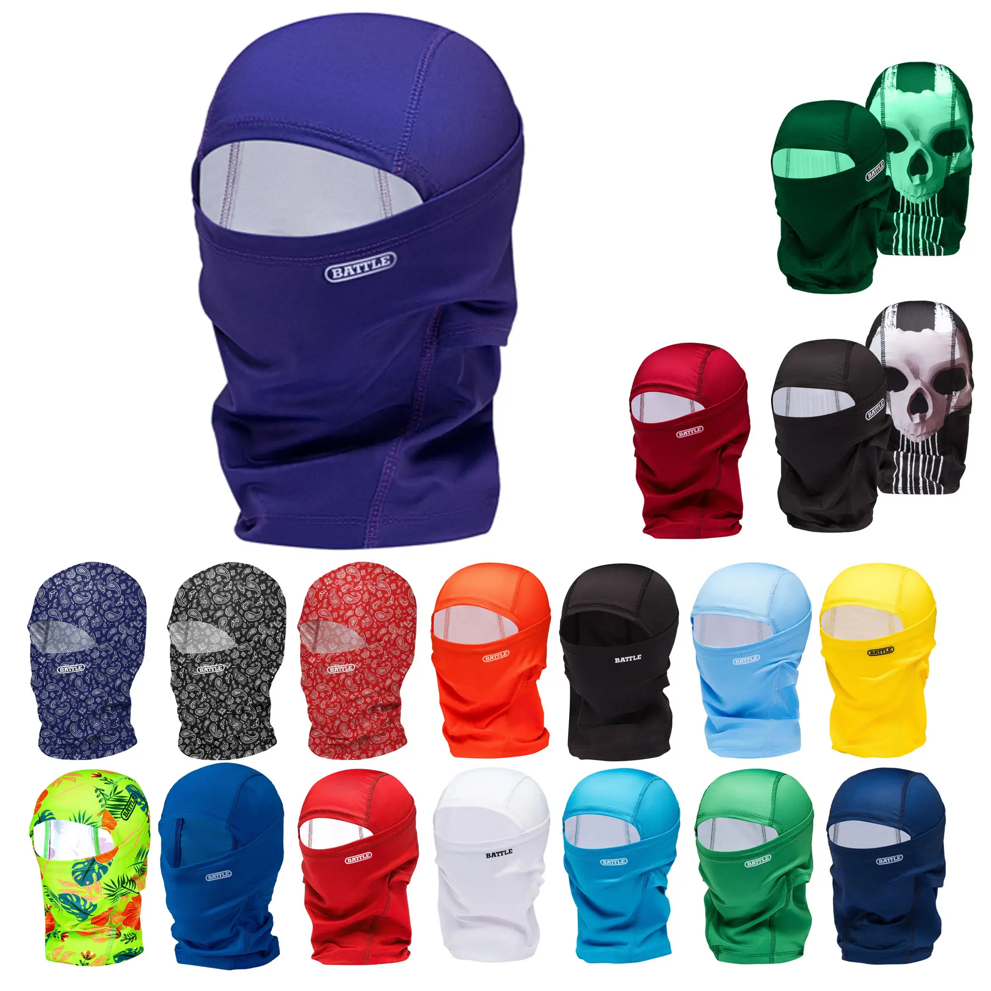 Battle Sports Adult Football Performance Mask, Comfortable, Cotton Blend, Breathable, Full Face Cover, Polyester, One Size