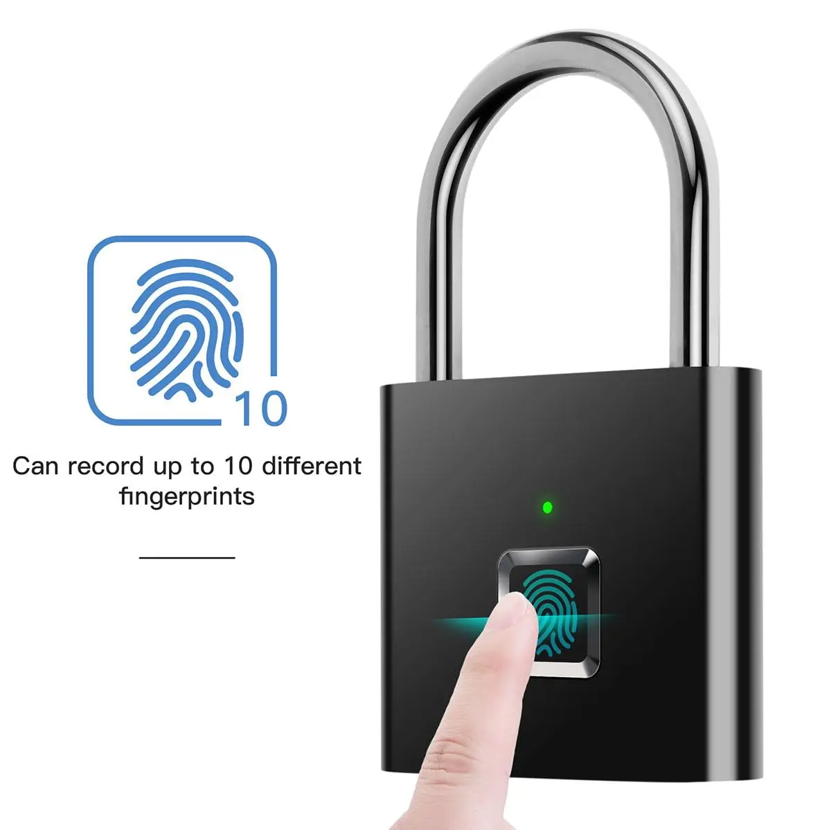 Fingerprint Padlock, 1-Touch Open USB-Charging Padlock with No App & No Bluetooth for Gym Lockers, Bikes, Suitcases