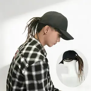 Hip-hop punk baseball cap with braided dreadlock wig, adjustable snapback, high-temperature fiber in black and brown, 35.05cm 44.96cm, for motorcycle style urban fashion, TikTokShop spring glow up.