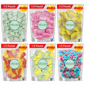Bubs Swedish Candy 1/2 Bags - Sweet Strawberry Pomegranate Foam Ovals & Sour Dizzy Skulls - Banana Toffee Foam Ovals - Tutti Frutti Rombs - Sour Pear - Soft Sour Candy - 1/2 Pound Bag