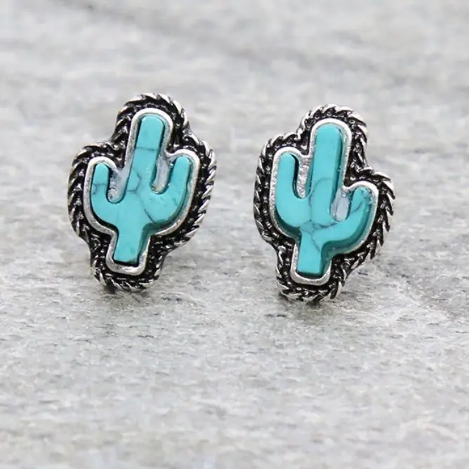 Western Hand Craft Stone Stud Earrings