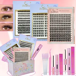 Natural Wispy Cluster Eyelash Set, DIY False Eyelashes Kit with bond seal remover and applicator,natural wispy for everyday use lashes