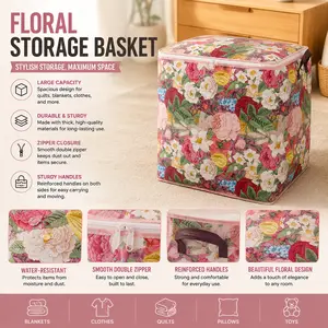 Storage Basket Bins for Organizing, 100L Retro Rose Collapsible Storage Cube Box with Handles for Pantry, Shelves, Office, Girls Boys Room, Toys, Clothes, Blankets, Books, Closet and Decorative Home Organization