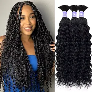 UDesire Human Braiding Hair for Boho Braid Water Wave Bulk Human Hair for Boho Knotless Braids Curly Bohemian Water Wave Boho Hair for Braiding 100g 14-26 inch Natural Black