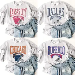 Vintage All Team Football Ash Grey Sweatshirt Hometown Pullover City Football Retro Sweatshirt Casual Fabric Menswear Soft Sport