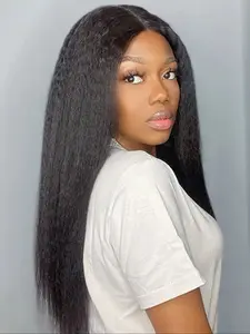 Synthetic Kinky Straight Bob Wig, 12/18/26 Inch Light Yaki Straight, Short Bob Wig, Middle Part Shoulder Length, Synthetic Hair, Natural Looking Wig, Synthetic Hair Wigs, Synthetic Fiber Wigs