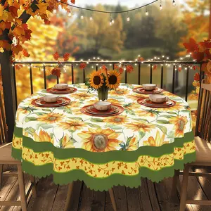 1pc Retro Sunflower Floral pattern Tablecloth, Autumn Courtyard Party Decoration Tablecloth, Printed Tablecloth, Thanksgiving Party Decor, Suitable For Indoor And Outdoor Use In Family Kitchens, Restaurants And Terraces During Holidays, Gift table linens