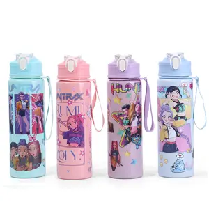 Viral Kpop Demon Hunters Water Bottle | 24oz Leakproof Flip Straw Bottle with Cute Lanyard, Fan Merch for Back To School