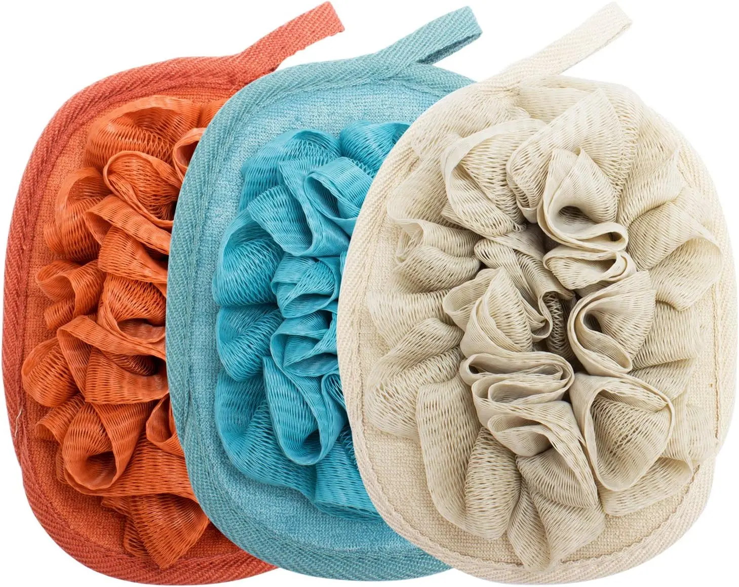 3 Pack Body Sponge Brushes Pouf Mesh Brush Shower Glove with Flower Bath Ball for Gentle Exfoliation and Comfort