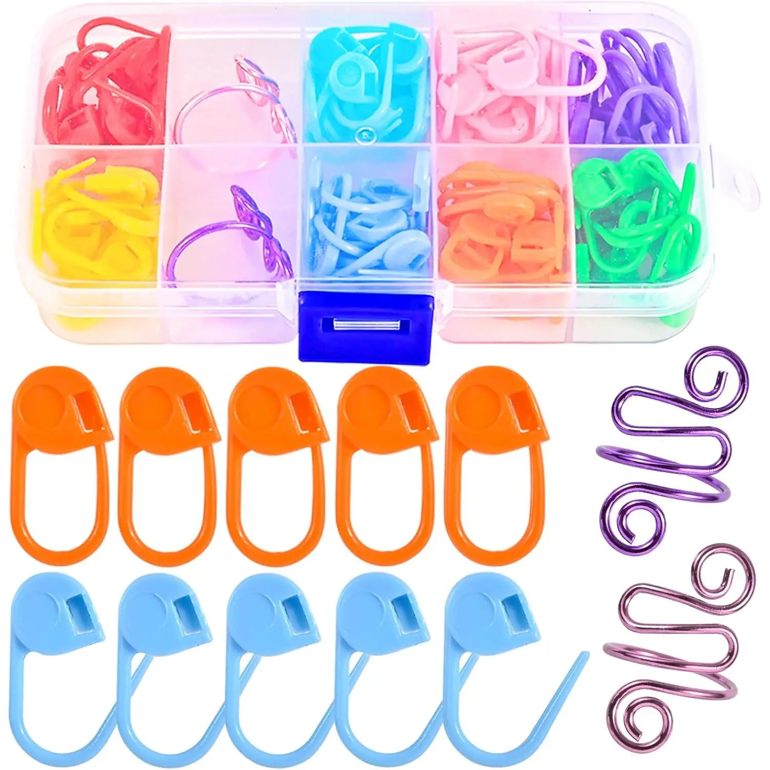 2 count Crochet Ring + 100 count  Markers Adjustable Crochet Tension Rings for Finger  Open Yarn Guide Crocheting Rings Knitting Accessories with Box,The Ideal Aid to Knitting Supplies