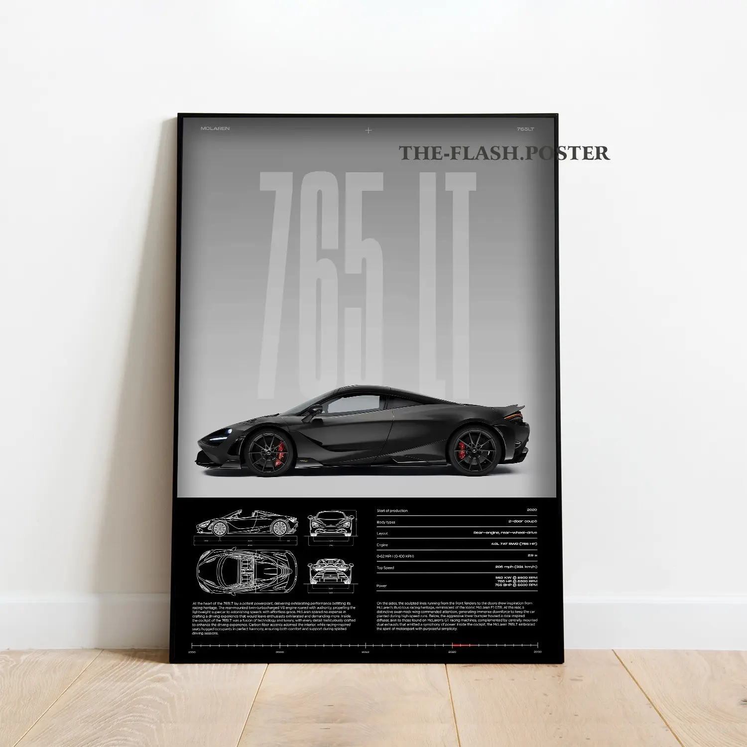 Mclaren 765LT Poster | Physical Print | Hyper Car Poster , No frame Decor Gift