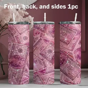 1pc 20oz stainless steel with pink glitter dollar bill background design Funny Dad Insulated Tumbler. Suitable for fitness, travel, driving, daily use at home. A great gift for family and friends.