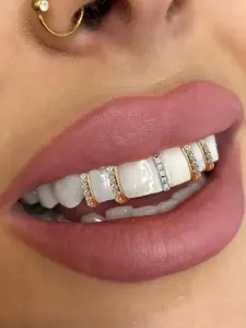 Gold Grillz Teeth Kit – DIY 3-Piece Removable Gold Tooth Caps Teeth Cover Girls for Hip Hop & Halloween, Customizable Gold/Silver Vampire Fangs, Bling Dental Jewelry for Rappers & Costume Parties