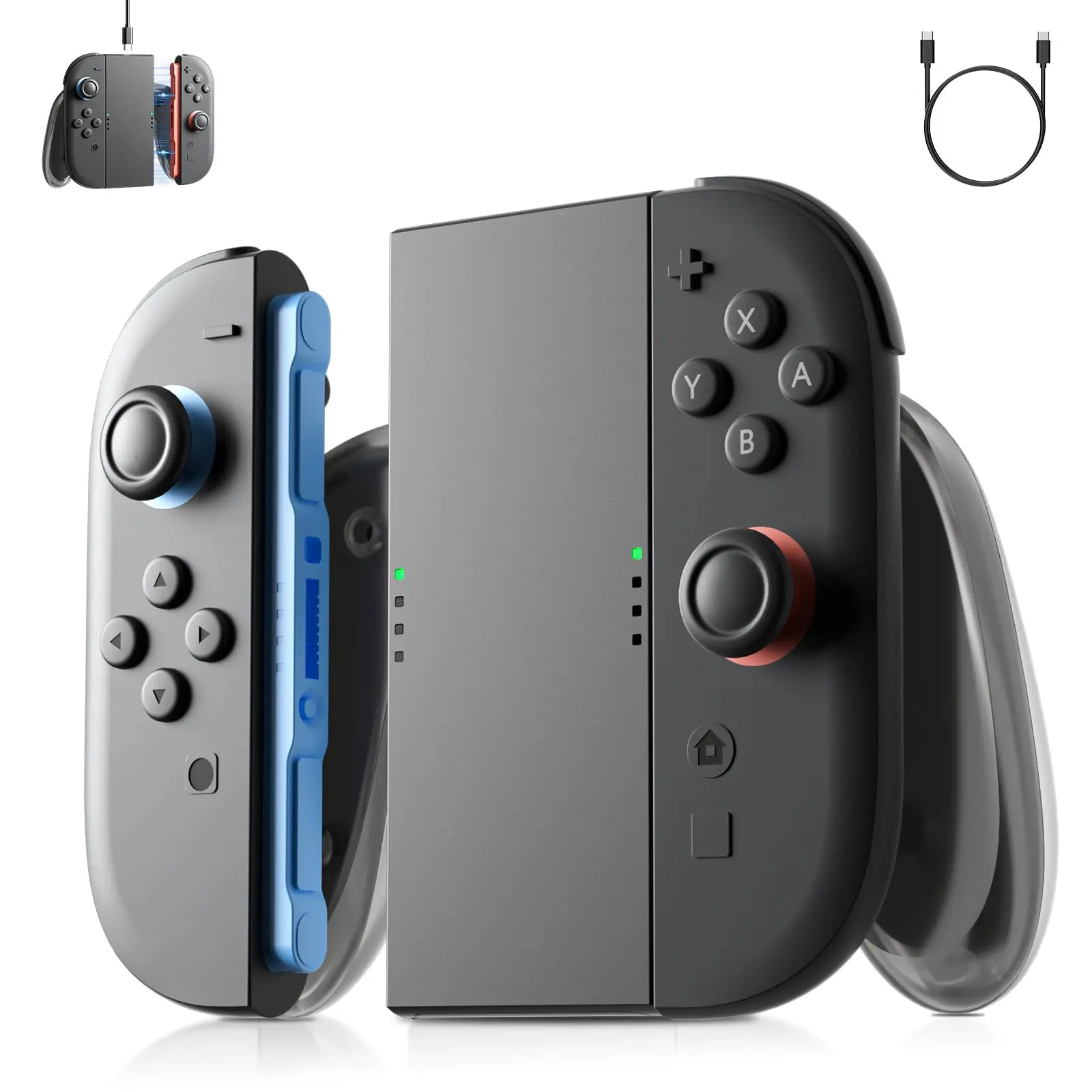 Switch 2 JoyCon Charging Grip - Console Accessories for Gaming Controllers, LED Light Indicator, Magnetic Fast Charging, Play While Charging, Lightweight Ergonomic Design, Included USB Cable, Fast Charge, Enhanced Handheld Gaming Experience