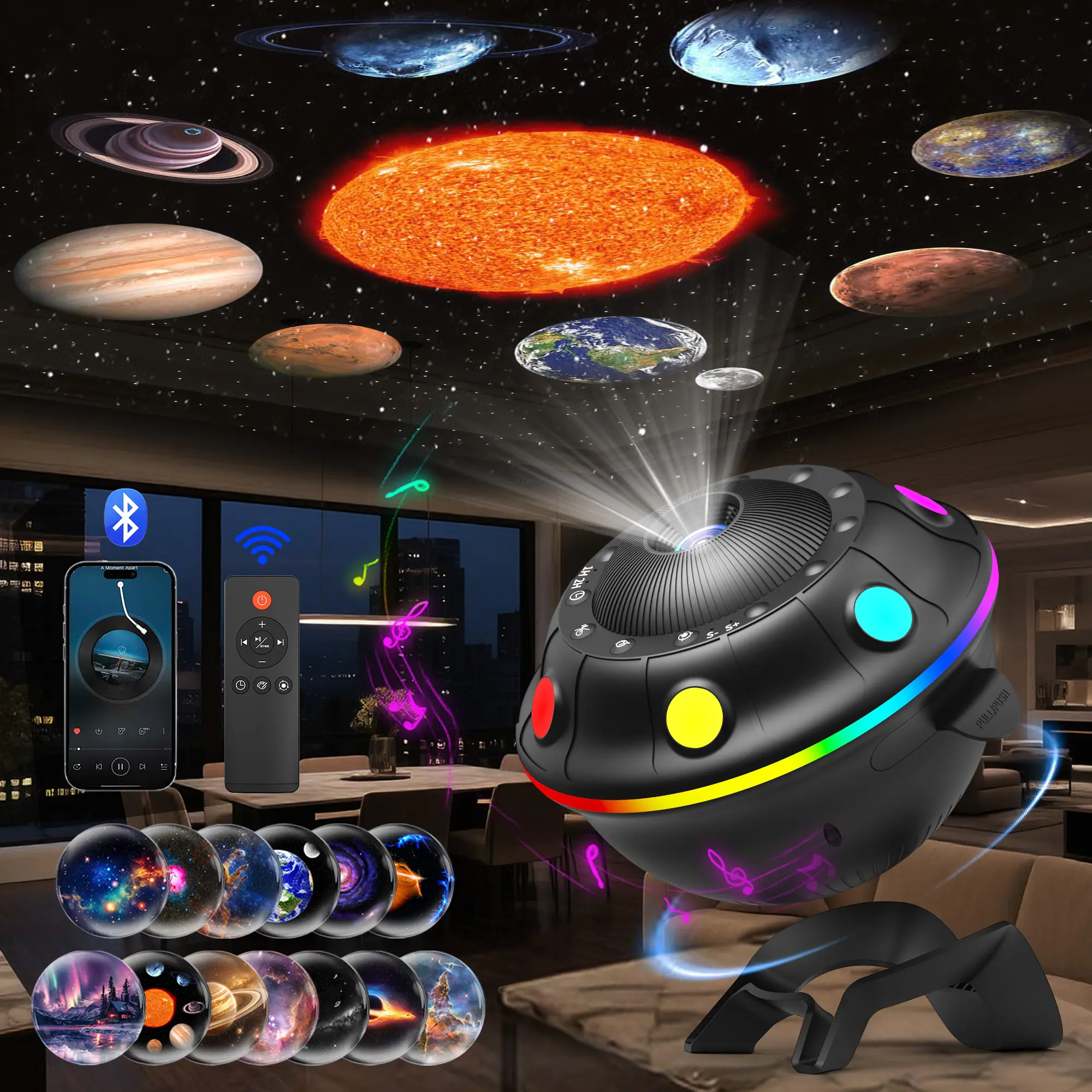 UFO Galaxy Projector, 13-in-1 Star Projector Planetarium for Bedroom, Space Night Light with White Noise, Bluetooth Speaker, Timer & RGB Effects, Room Decor Gift for Kids & Adults