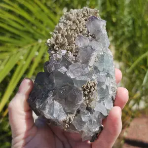 Green and Purple Fluorite with Smoky Quartz Crystal Clusters