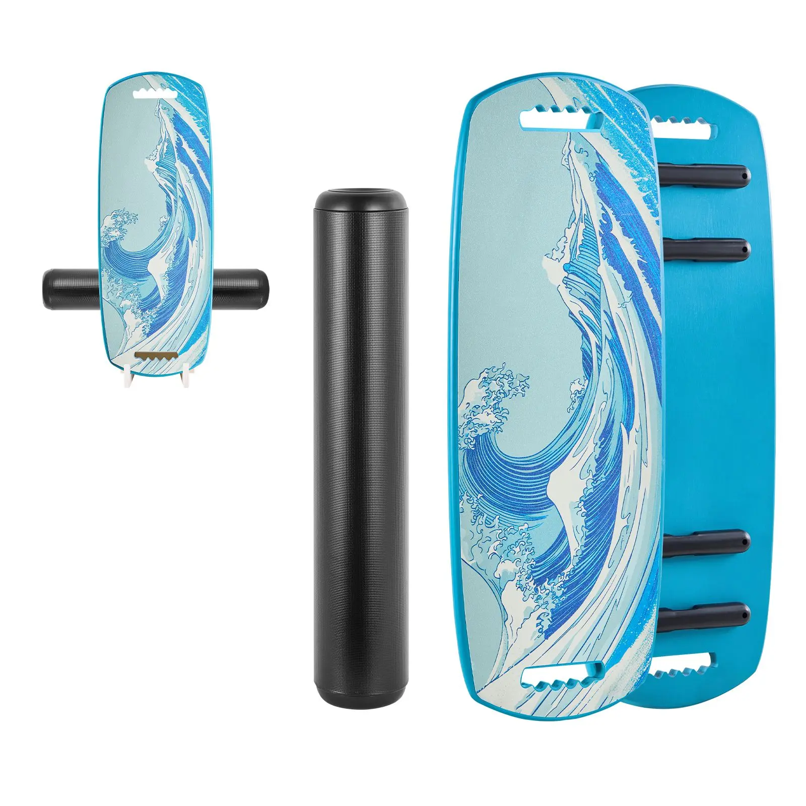 Bellemave Premium Wooden Balancing Board - Sturdy Activity Equipment, Multifunctional Exercise Board for Adults, Home Workout Gear with Roller, Magnetic Stoppers, Storage Rack, Core Exercise & Physical Therapy, Blue