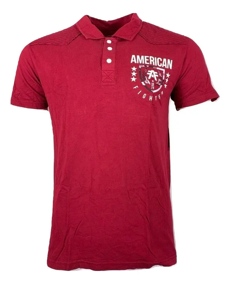 American Fighter Lander Men's Polo Shirt, Casual Short-Sleeve Distressed Mock Twist Cotton Menswear Top with Graphic Logo, Shirts, Refer To Sizing Chart