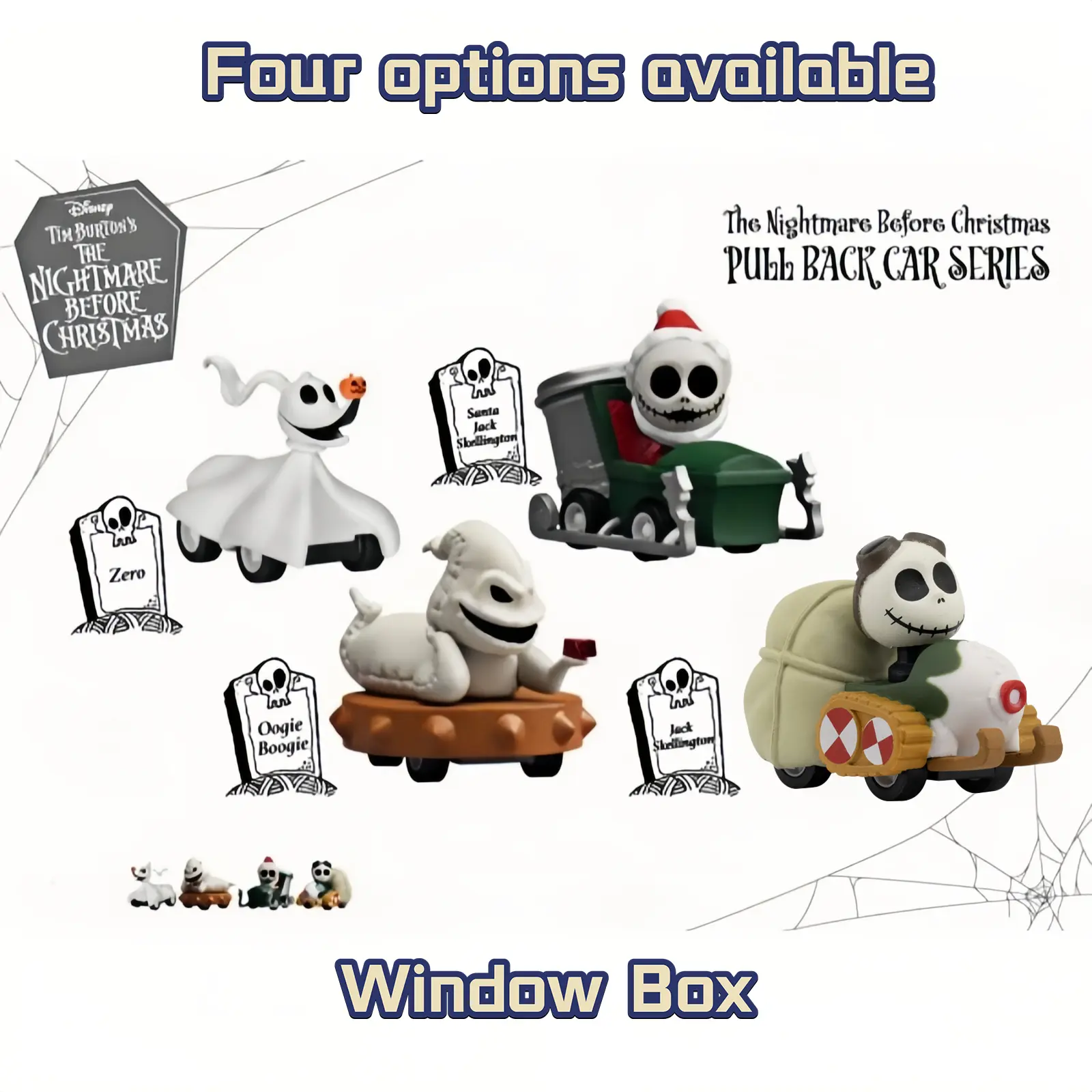 Disney The Nightmare Before Christmas Night-Glow Zoom Hero TV/Movie Character Toy Car Set - 4 Styles, Collectible Ornament, Collectible Displays for Winter, Christmas Gifts