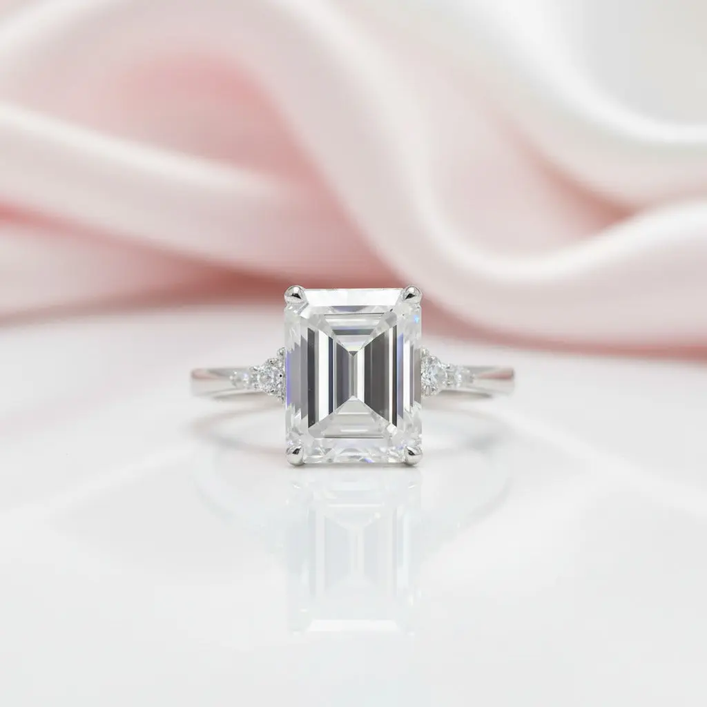 18k White Gold 5.0ct Emerald Cut Diamond Option Engagement Halo Ring