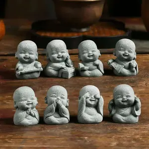 Cute Smiling Buddha Figurines Set of 4, Decorative Miniature Statues for Home & Office Decoration, Perfect Gift Idea, Religious Home Decor
