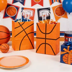 12 Basketball Tennis Party Bags, Baseball Tennis Gifts, Handle Basketball Pattern Gift Bags, Perfect for Party Games, Sports Day, Birthday Decorations