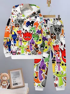 Sprunki Rhythm Box Sweatshirt Jogger Set, Full-Print Cartoon, Cool Eye-Catching, Comfortable Spring & Fall