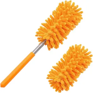 Microfiber Duster for Cleaning with Extendable Pole, Hand Washable Duster with 2 Replaceable Microfiber Heads, Detachable Dusting Tool for Ceiling Fan, Furniture, Window and Car