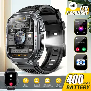 Multifunctional Smart Watch for Men LED Flashlight Built-in, Wireless Dial & Answer Calls, 3ATM Waterproof Sports Watch with 2.02'' HD Large Screen, 400mAh Battery, Compass & Music Player, Gift Watch for Men Compatible iOS Android